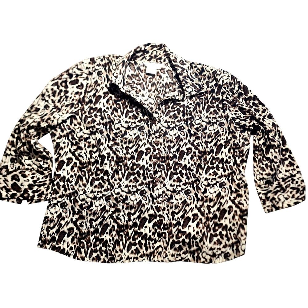Como by Fred David Cheetah Animal Print Button Down Blouse Size xl